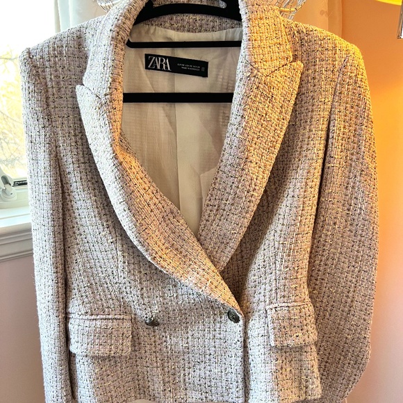 Zara Tweed Cream and Mauve Jacket - Picture 1 of 5
